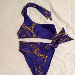 Victorias Secret Purple One-Shoulder Bikini with Gold Chain Print